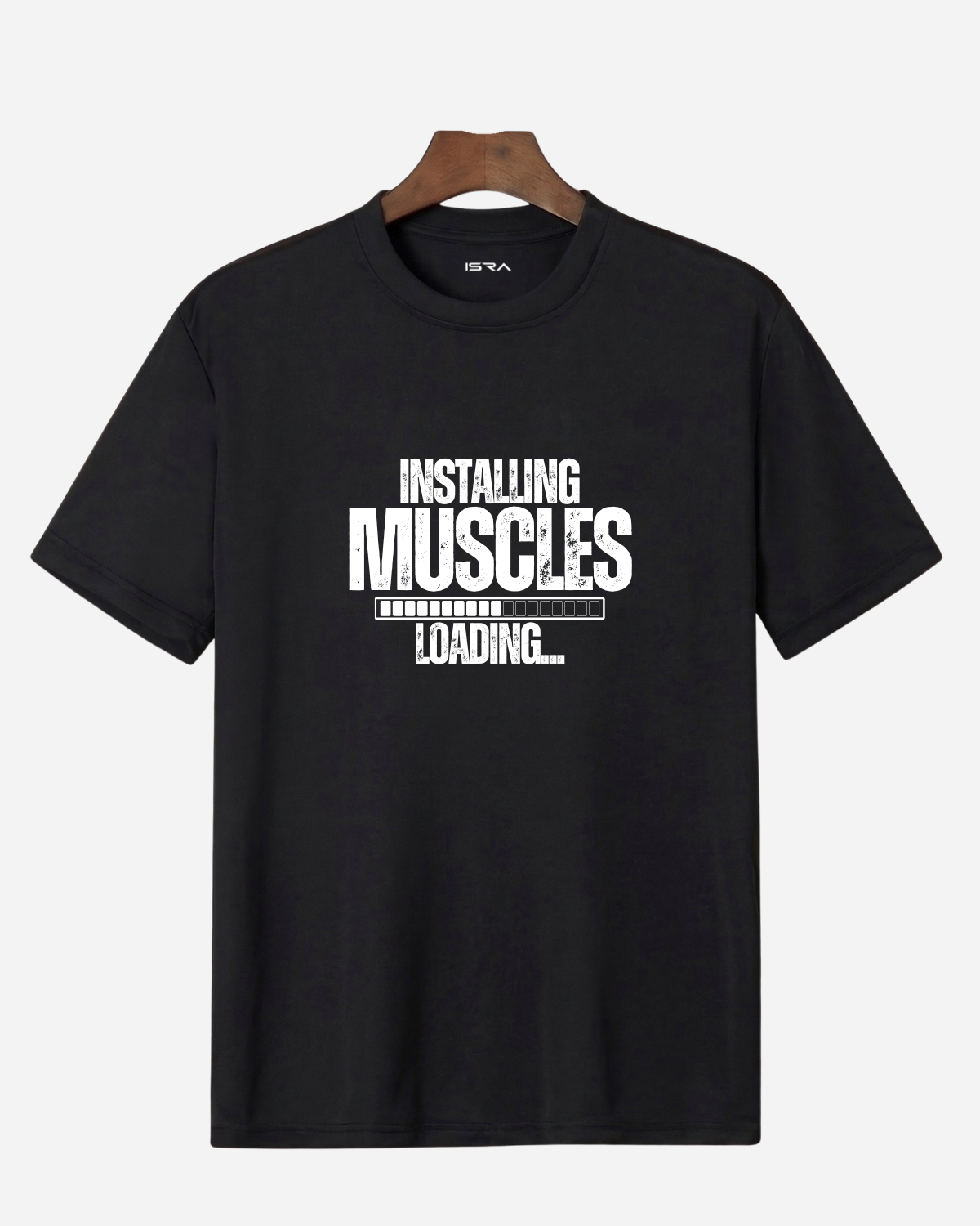Man Installing Muscles Loading Gym T-Shirt (Black & White)