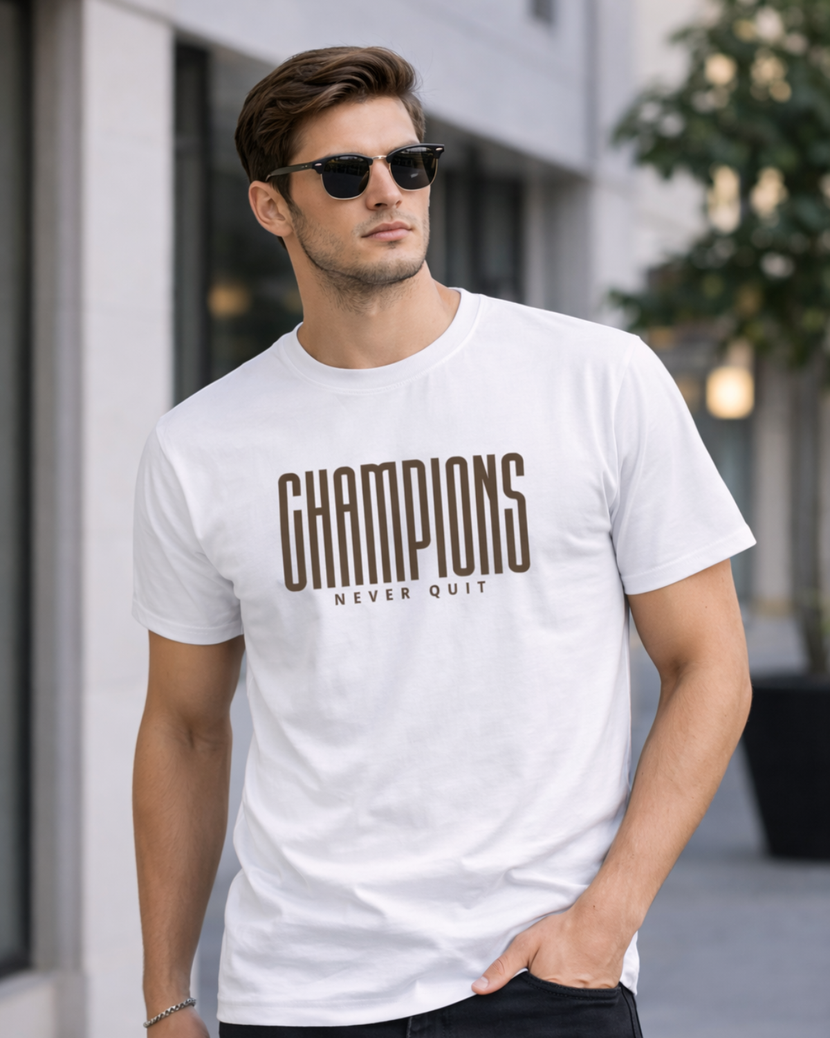 Man Champions Never Quit T-Shirt (Premium Motivation Wear)