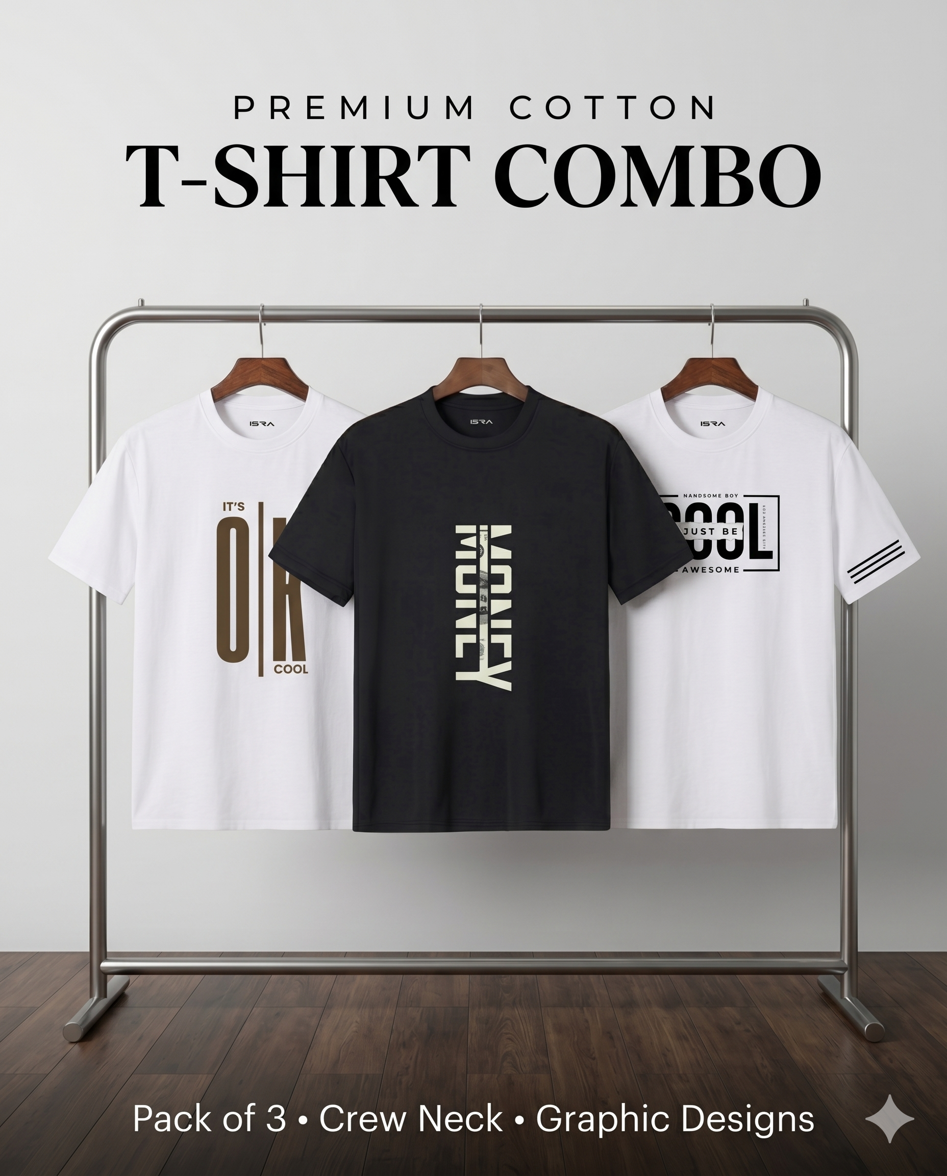 Premium Cotton Graphic T-Shirt Combo (Pack of 3) – Trendy Casual Wear | ISRA Fashion