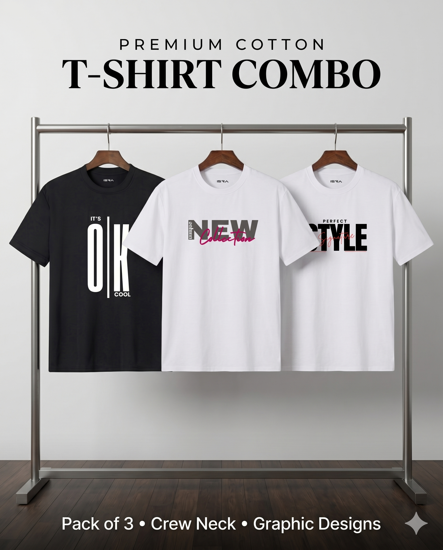 Premium Cotton Graphic T-Shirt Combo (Pack of 3) – New Collection Edition | ISRA Fashion
