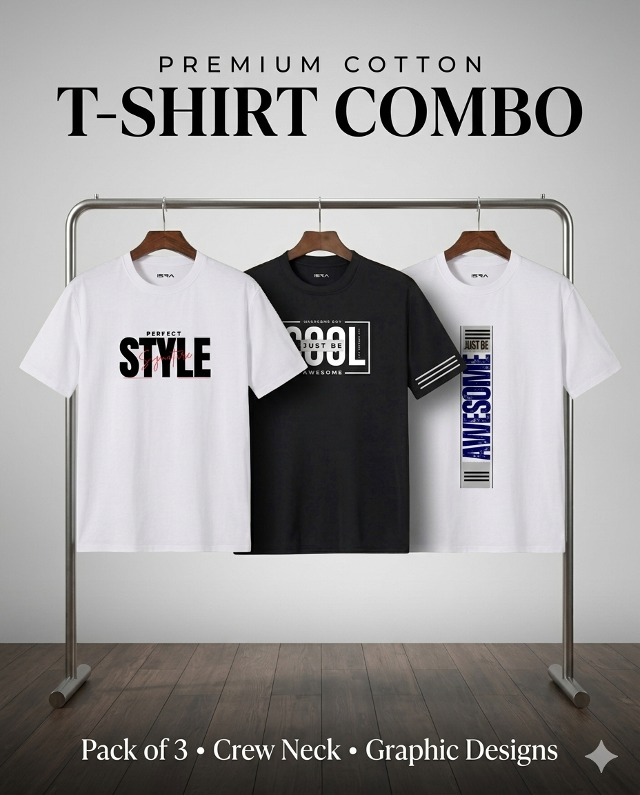 Premium Graphic T-Shirt Combo (Pack of 3) – Urban Style Edition | ISRA Fashion