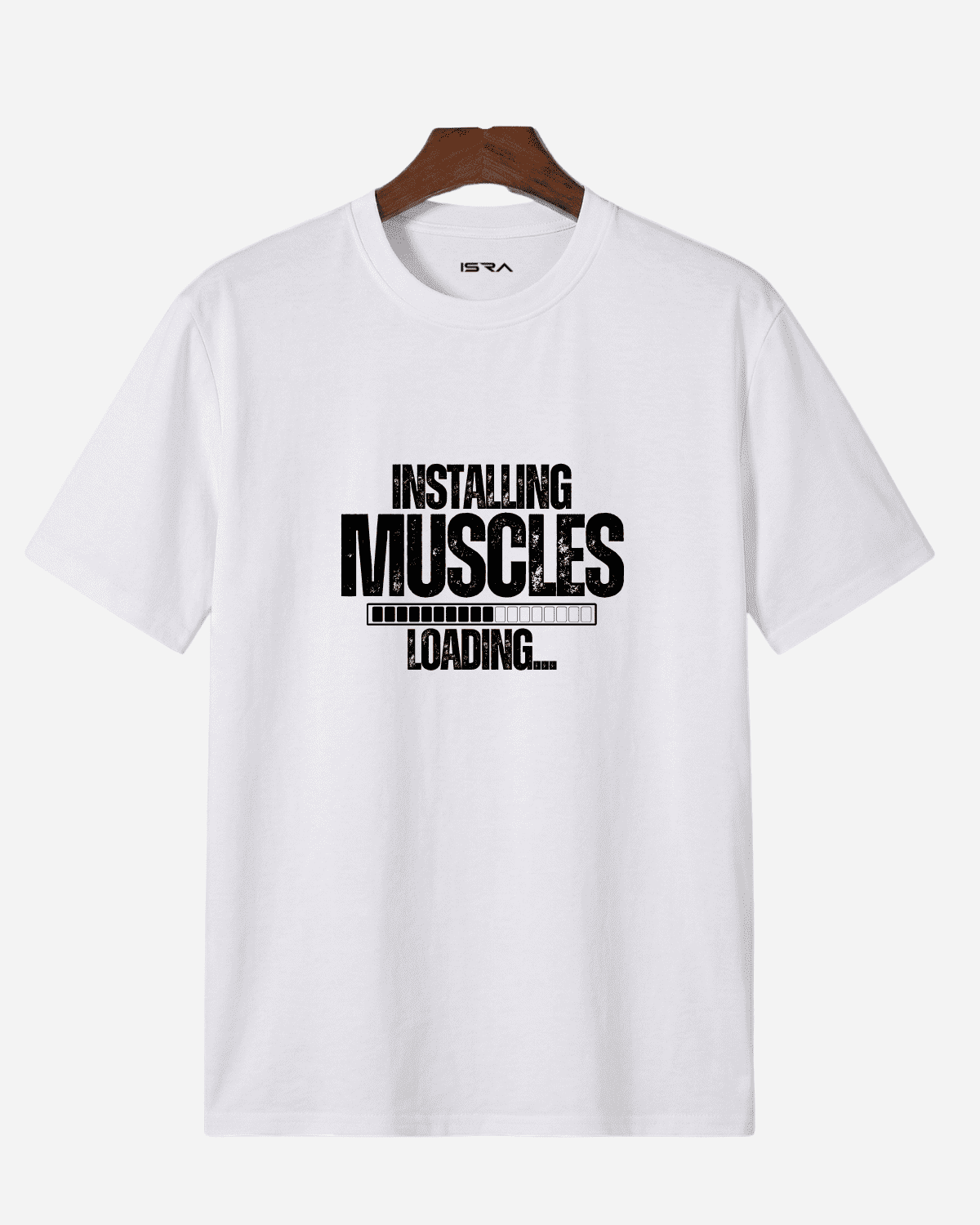 Man Installing Muscles Loading Gym T-Shirt (Black & White)