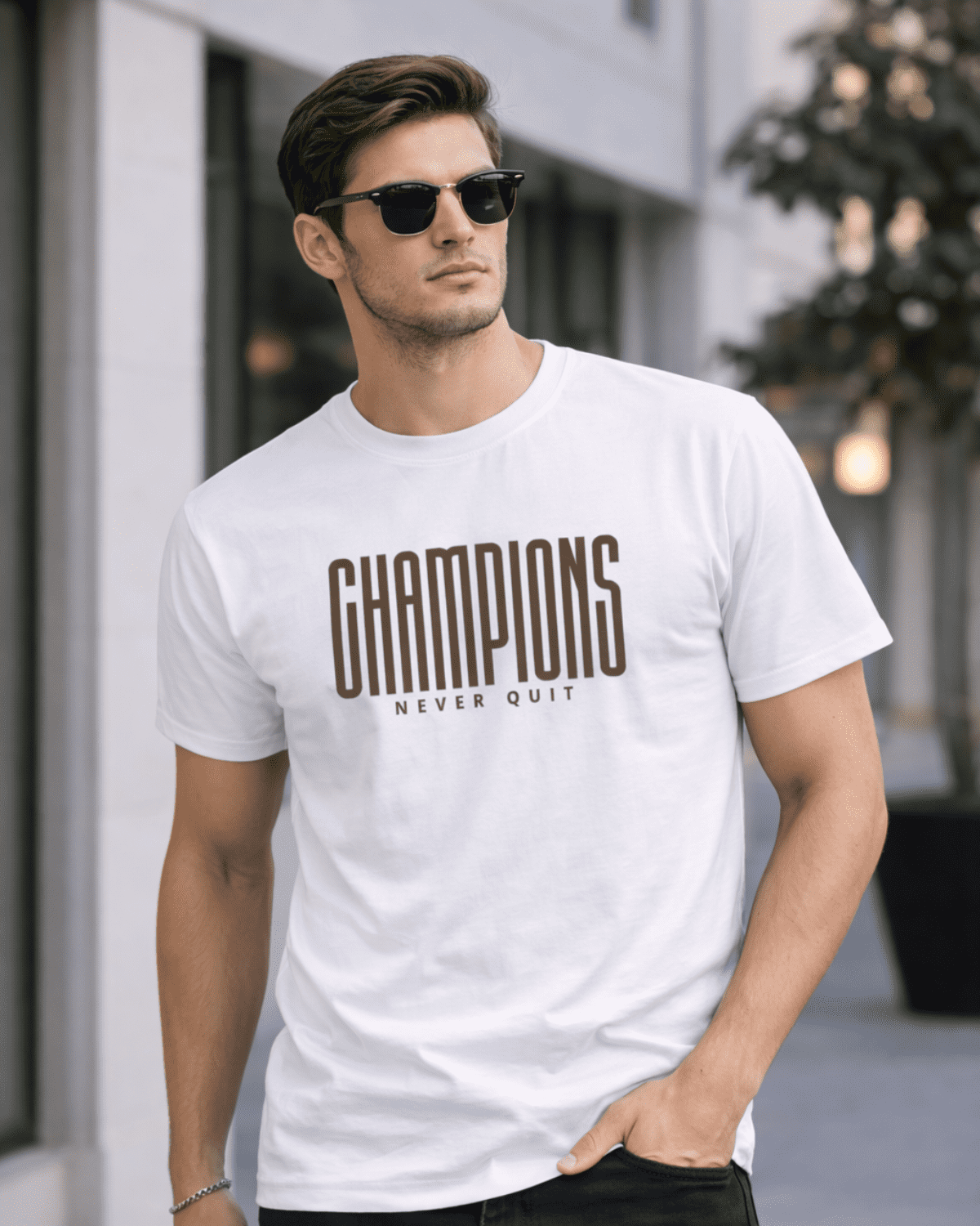 Man Champions Never Quit T-Shirt (Premium Motivation Wear)