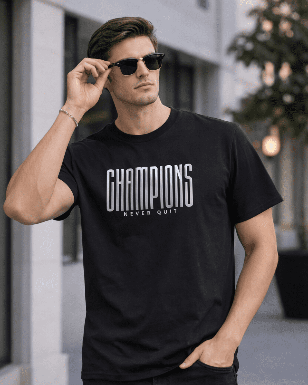 Man Champions Never Quit T-Shirt (Premium Motivation Wear)
