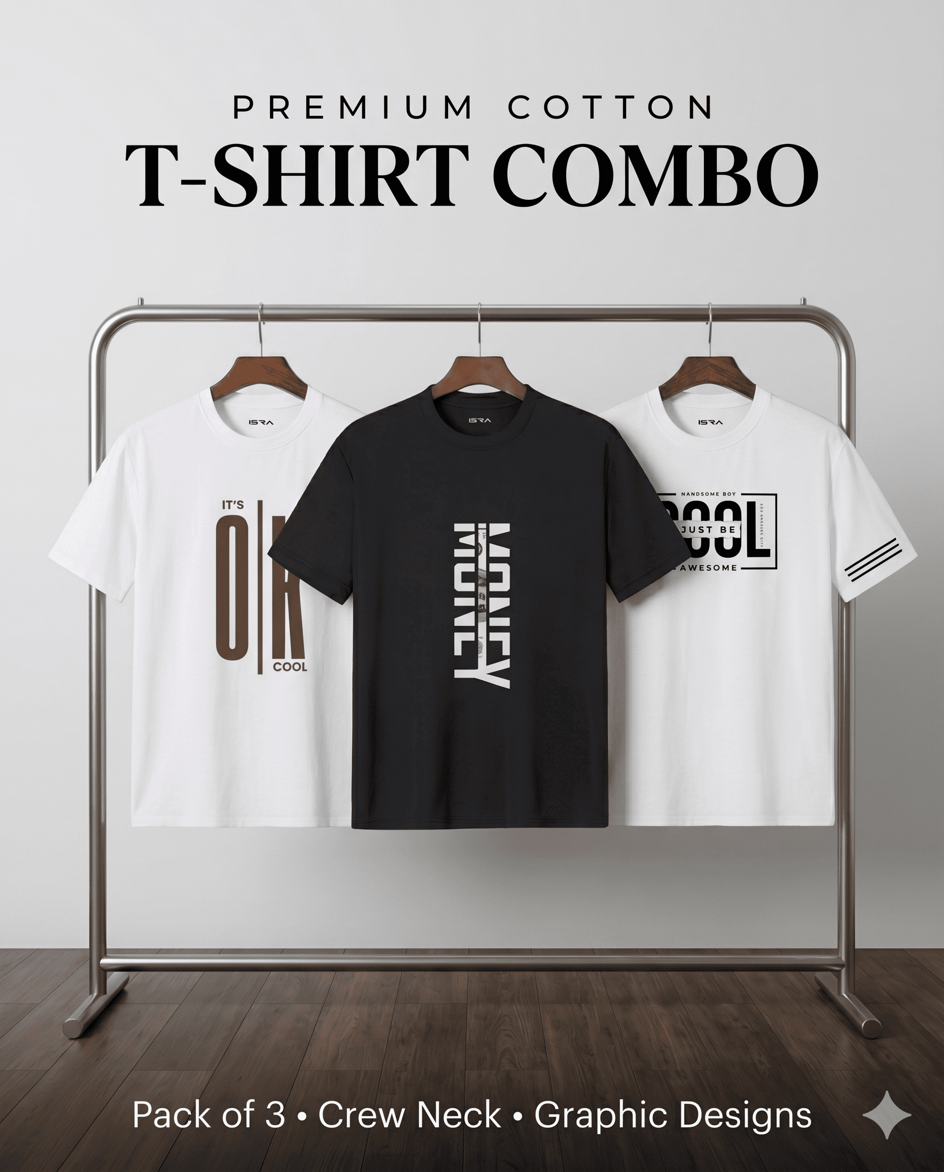Premium Cotton Graphic T-Shirt Combo (Pack of 3) – Trendy Casual Wear | ISRA Fashion