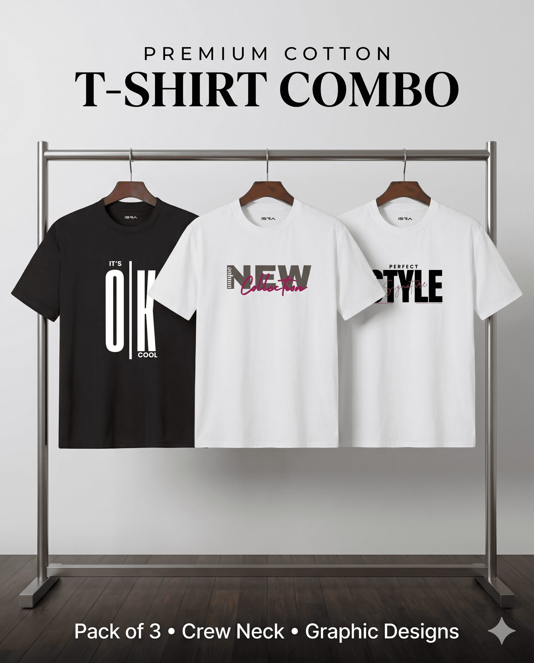 Premium Cotton Graphic T-Shirt Combo (Pack of 3) – New Collection Edition | ISRA Fashion