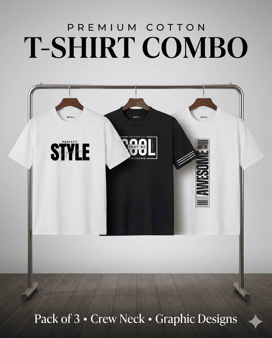 Premium Graphic T-Shirt Combo (Pack of 3) – Urban Style Edition | ISRA Fashion