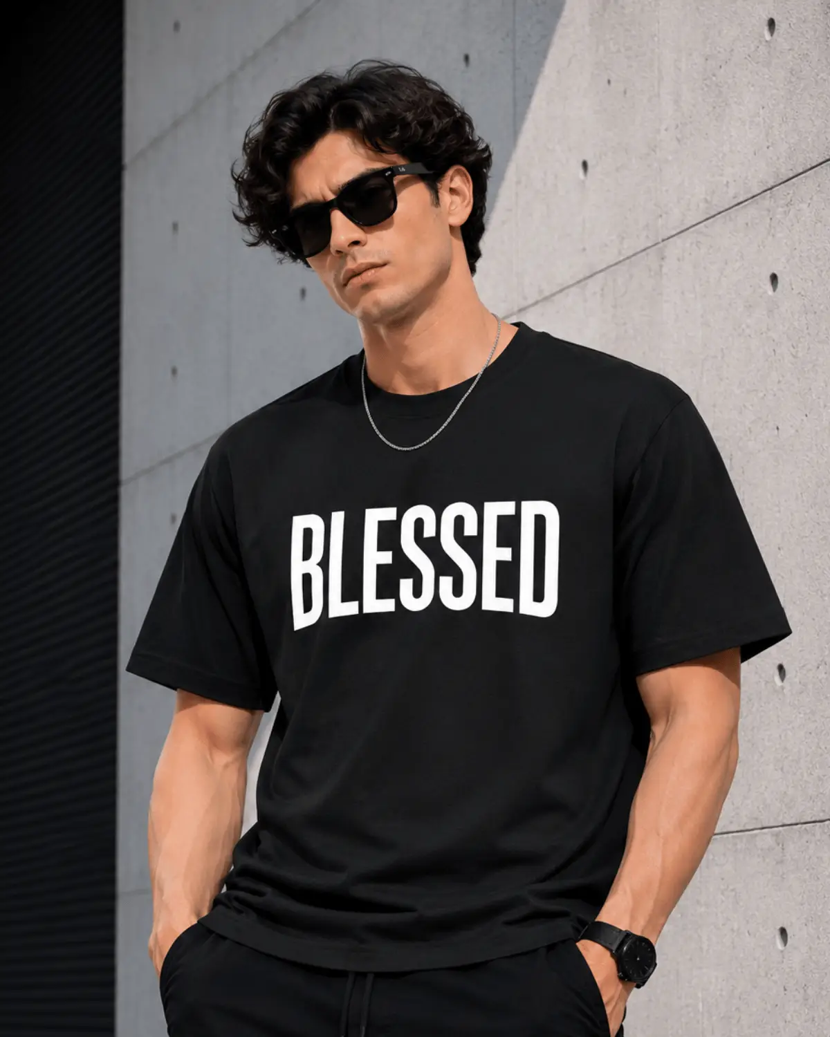Blessed Oversized T-Shirt for Men | Premium Black Graphic Tee
