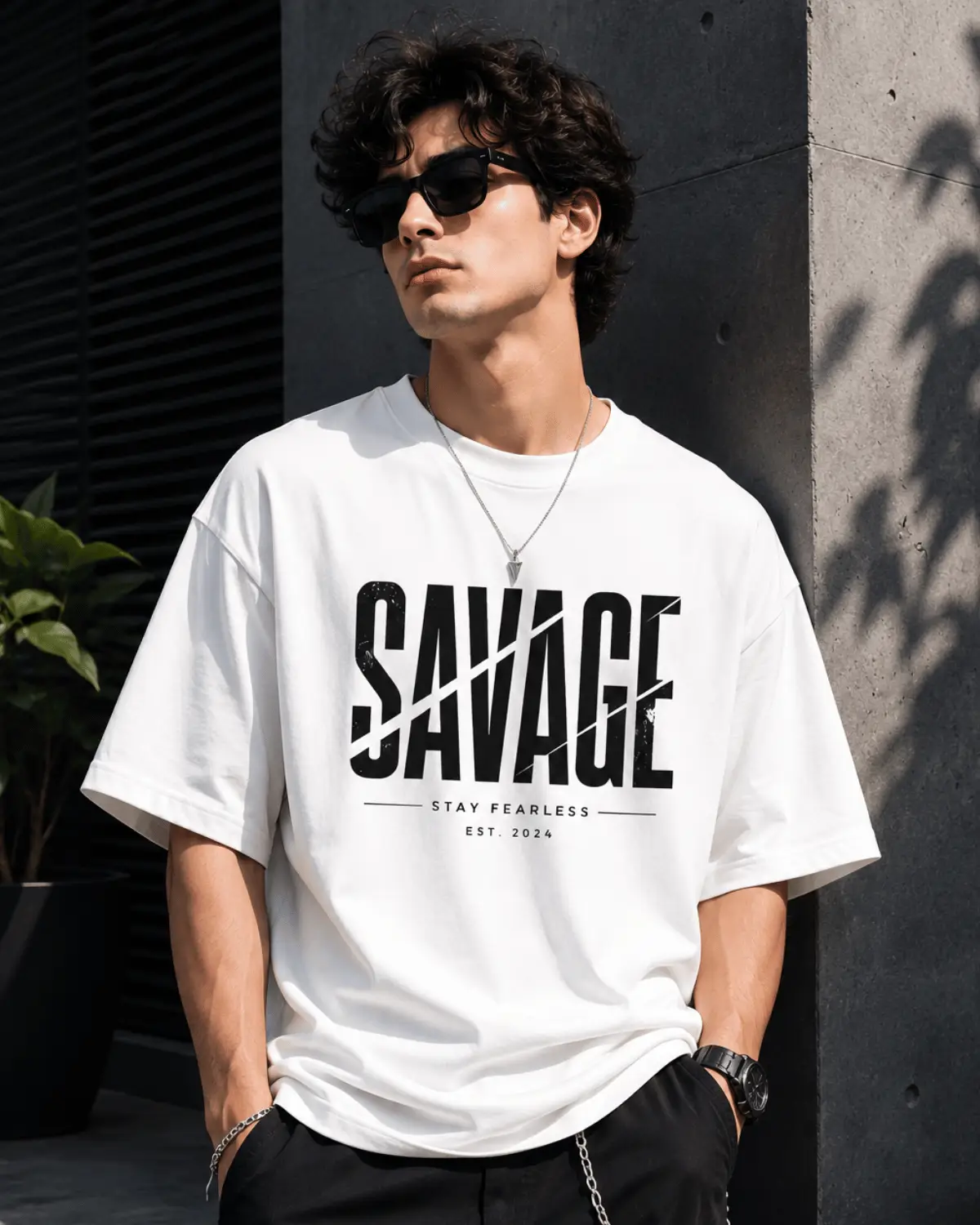 Savage Oversized T-Shirt for Men | Premium White Graphic Tee